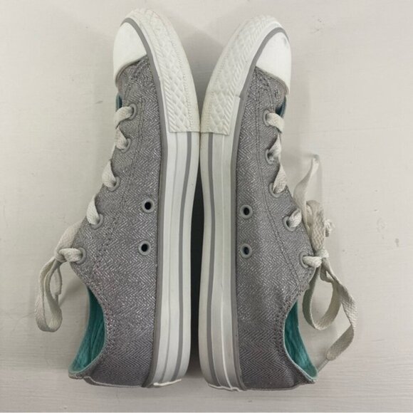 Converse Double Tongue Silver Sparkle and Turquoise Low Top Sneakers Youth Size3 - Picture 8 of 12